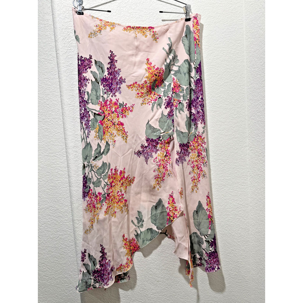 Y2K Vtg Silk Fairy Ethereal Skirt Asymmetrical Hem Pink Floral Sz 16 NWT Midi